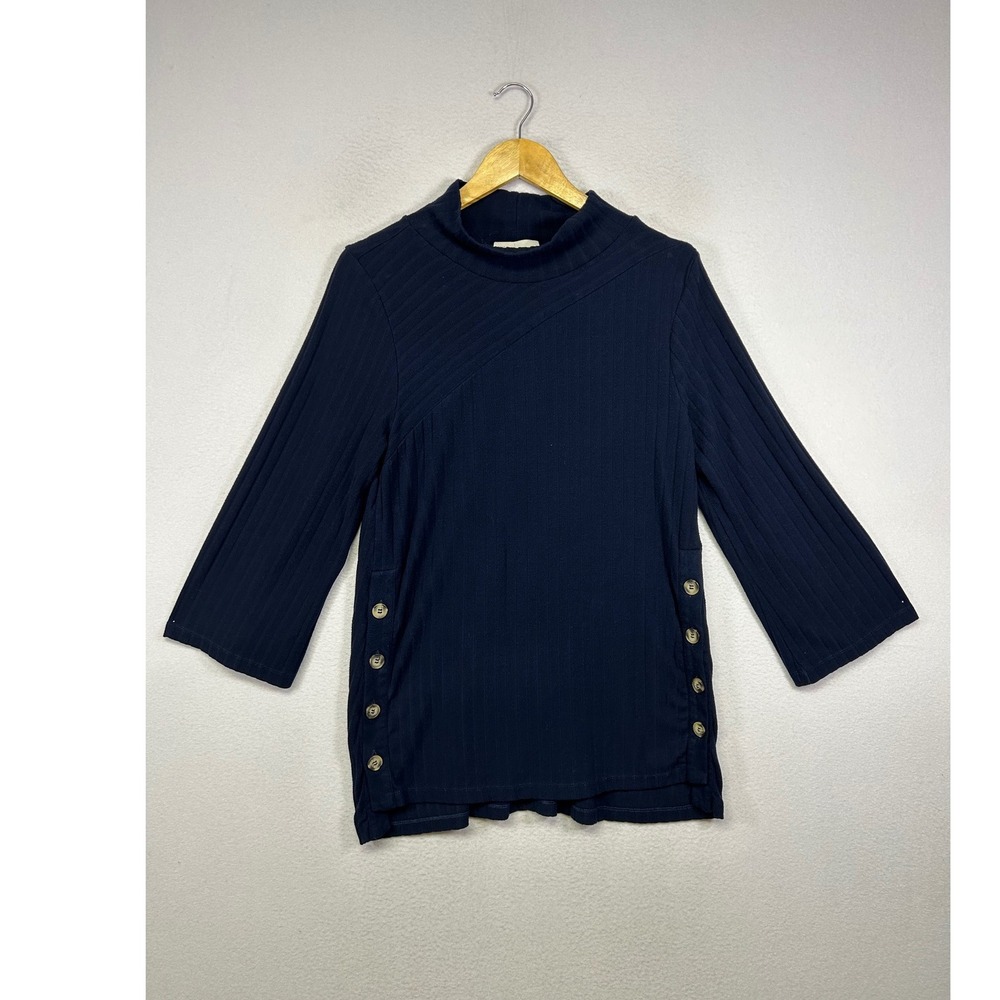 Coastal Saturday/Sunday Anthropologie Womens Medium Navy‎ Ribbed Mock Neck Top